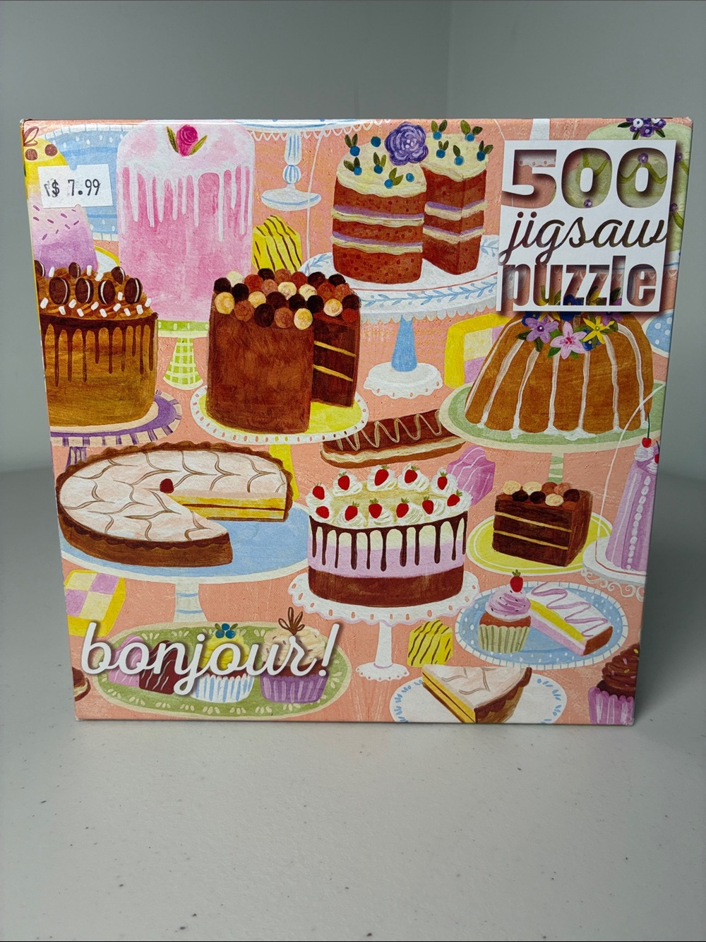 Buffalo Bonjour! 500-Piece Dessert Jigsaw Puzzle - Colorful Pink Illustration